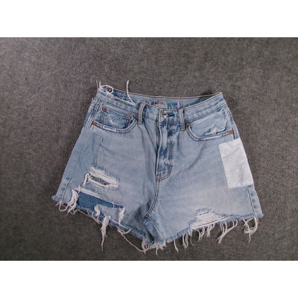 American Eagle Cut Off Shorts Women 4 Blue Jorts Distressed Highest Rise 90s